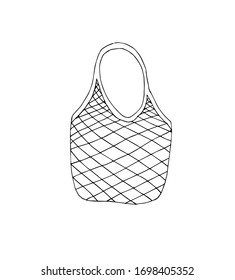 Vector hand drawn doodle sketch Shopping reusable grocery cloth string mesh cotton eco bag isolated on white background
