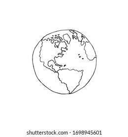 Vector hand drawn doodle sketch black Earth planet isolated on white background