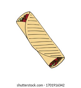 Vector hand drawn doodle sketch shawarma isolated on white background