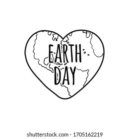 Vector hand drawn doodle sketch Earth day lettering text in heart shaped planet isolated on white background