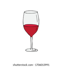 Vector hand drawn doodle sketch red wine glass isolated on white background