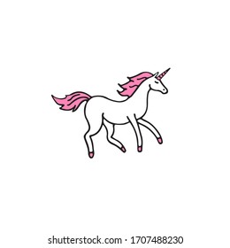 Esbozo de doodle dibujado a mano unicornio aislado en fondo blanco