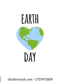 Vector hand drawn doodle sketch Earth day lettering text and heart shaped planet isolated on white background