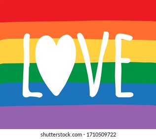 Vector hand drawn doodle sketch love lgbt pride lettering quote with rainbow flag heart isolated on white background
