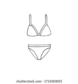 Dibujo de doodle dibujado a mano traje de baño femenino bikini aislado en fondo blanco