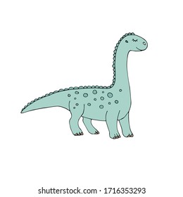 Vector hand drawn doodle sketch green colored diplodocus dinosaur isolated on white background