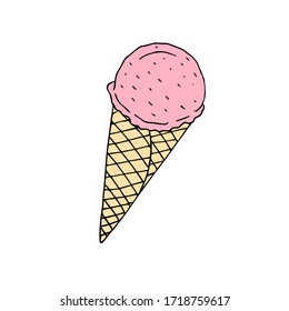 Vector hand drawn doodle sketch pink colored ice cream isolated on white background