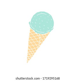 Vector hand drawn doodle sketch mint colored ice cream isolated on white background