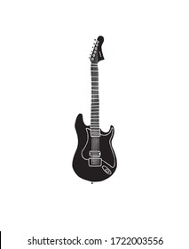 Vector hand drawn doodle sketch black electronic guitar isolated on white background