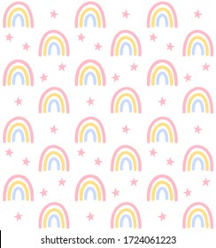 Vector hand drawn doodle sketch pastel rainbow and stars isolated on white background