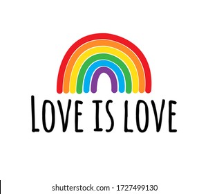 Vector hand drawn doodle sketch lgbt rainbow love is love lettering isolated on white background