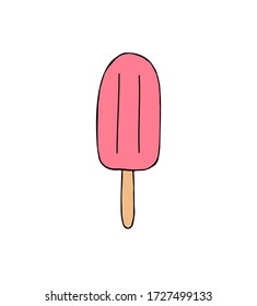 Boceto de doodle dibujado a mano del vector helado de fruta rosa de color aislado en fondo blanco