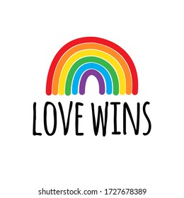 Vector hand drawn doodle sketch lgbt rainbow love wins lettering isolated on white background