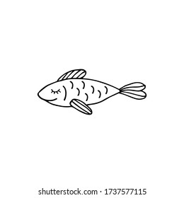 Von Hand gezogener Dorfffisch, auf weißem Grund isoliert