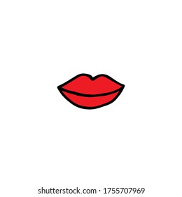 Esbozo de doodle dibujado a mano de vectores labios de mujer roja aislados en fondo blanco