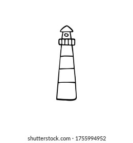 Vector hand drawn doodle sketch lighthouse isolated on white background