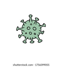 Vector hand drawn doodle sketch mint green coronavirus covid 19 cell isolated on white background