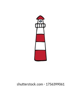 Vector hand drawn doodle sketch colored lighthouse isolated on white background