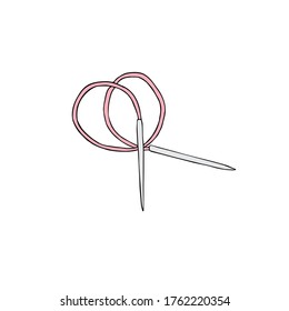 handgezeichnete Doodle-Skizze, rosafarbene Stricknadeln einzeln auf weißem Hintergrund