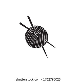 Vector hand drawn doodle sketch black knitting threads and needles isolated on white background
