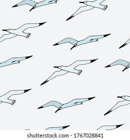 Vector hand drawn doodle sketch seagulls. Seamless pattern
