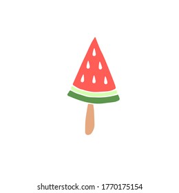 Dibujo de doodle dibujado a mano color helado de sandía aislado en fondo blanco