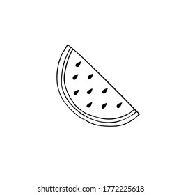 handgezeichnete Wassermelonenscheibe, handgezeichnet, auf weißem Hintergrund
