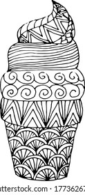 
Dibujo de doodle dibujado a mano del vector helado en una taza de gofre