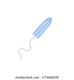 Vektor, handgezeichnet, doodle Skizze, blauer Menstruationstampon einzeln auf weißem Hintergrund