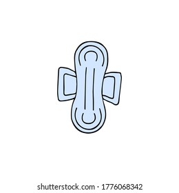 Esbozo de doodle dibujado a mano vector menstruación menstrual azul servilleta aislada en fondo blanco