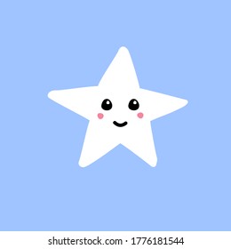 Vector hand drawn doodle sketch white star with face isolated on blue background