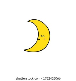 Vector hand drawn doodle sketch yellow moon with face isolated on white background