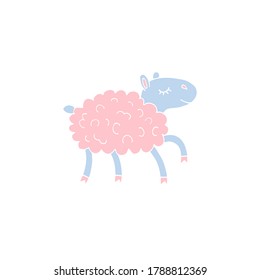 Vector hand drawn doodle sketch pastel running sheep isolated on white background