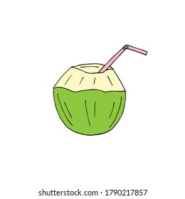 Vector hand drawn doodle sketch colored young coconut isolated on white background