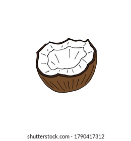 Vector hand drawn doodle sketch colored half cut coconut isolated on white background