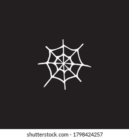 Vector hand drawn doodle sketch white spider web isolated on black background