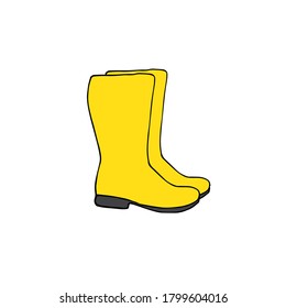 Vector hand drawn doodle sketch yellow gumboots isolated on white background