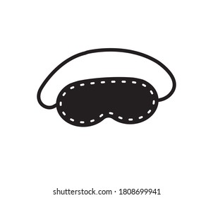 Esbozo de doodle dibujado a mano del vector máscara de sueño negro aislado en fondo blanco