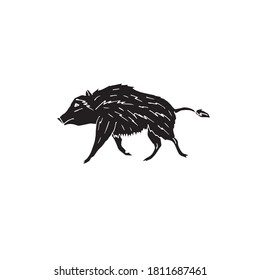 Vector hand drawn doodle sketch black wild boar isolated on white background