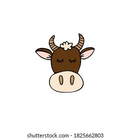 Vector hand drawn doodle sketch colored cow face isolated on white background
