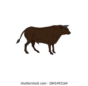 Bulo de pie coloreado del dibujo del doodle dibujado a mano del vector aislado en fondo blanco