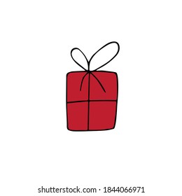 Vector hand drawn doodle sketch red colored present isolated on white background