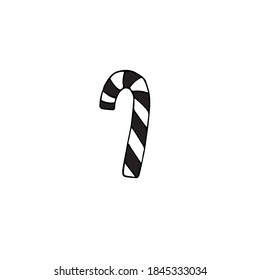 Esbozo de doodle dibujado a mano de vectores caramelo negro de menta navideña aislado en fondo blanco