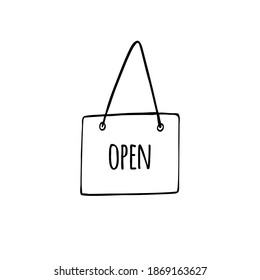 Vector Hand Drawn Doodle Sketch Door Sign With Open Text Isolated On White Background