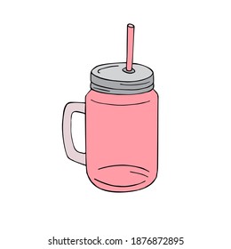 Vektor-handgezeichnete Doodle-Skizze Rosa Smoothie-Glas-Tasse einzeln auf weißem Hintergrund