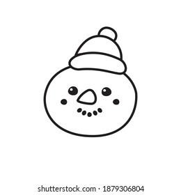 Vector hand drawn doodle sketch snowman face isolated on white background
