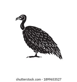 Vector hand drawn doodle sketch black griffon vulture bird isolated on white background