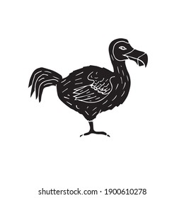Esbozo de doodle dibujado a mano de vectores pájaro dodo negro aislado en fondo blanco
