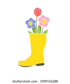 Dibujo de doodle dibujado a mano del vector gumbola amarilla con flores aisladas en fondo blanco