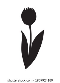 Vector hand drawn doodle sketch tulip flower silhouette isolated on white background